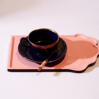 Pink lacquer tray with shape of peach blossom -No 3 - 25x16.7cm